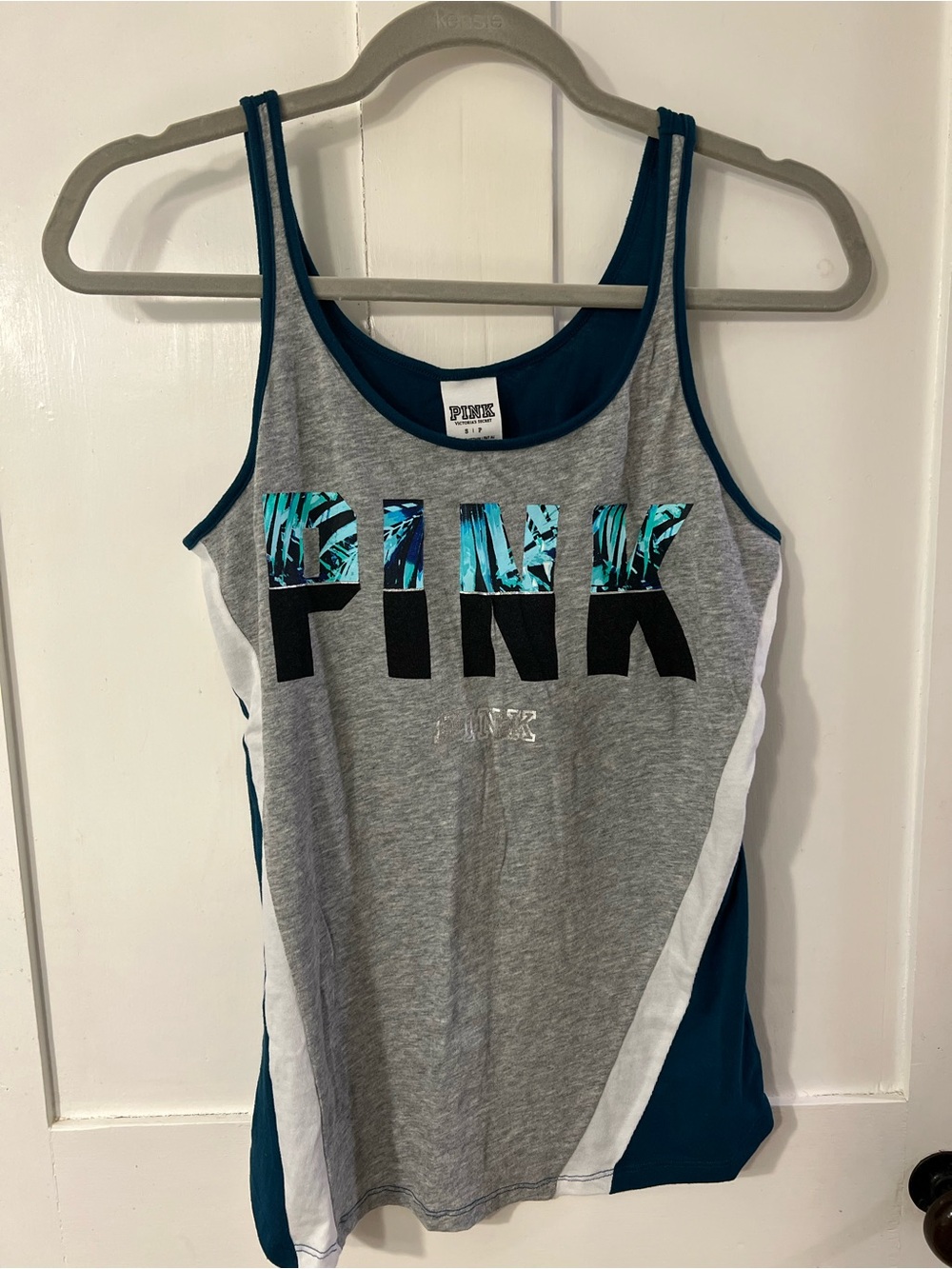 Victoria's Secret PINK Gray Tank with Teal and White